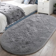 LOCHAS Bedroom Rug 2.6' x 5.3', Gray Fluffy Shaggy Area Rug for Bedroom Bedside, Soft Oval Throw Rug