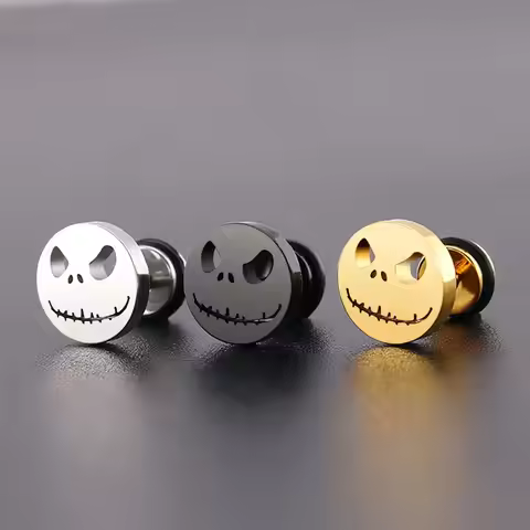 Goth Stud Earrings For Men Women Halloween Pumpkin Head Smile Face Earings Stainless Steel Punk Goth