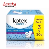 Kotex Daily Fresh Liner Unscented Longer & Wider 3 x 30s