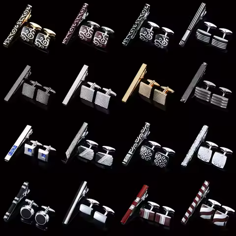 High quality cuff and tie clip set necktie for tie pin for men's gift Classic pattern tie bars cuffl