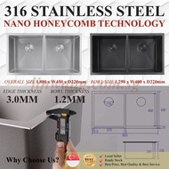 SG Local Seller Authorized Dealer 316 Stainless Steel 80cm Nano Honeycomb Technology Double Bowl Kit