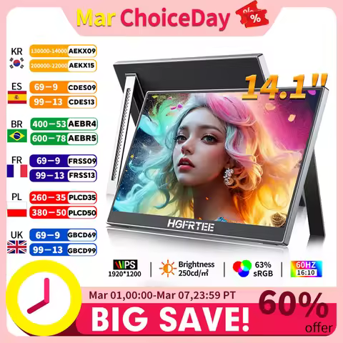 HGFRTEE 14.1" Portable Monitor 1200P Full HD Second Screen for Laptop with Stand And USB-C Connectiv