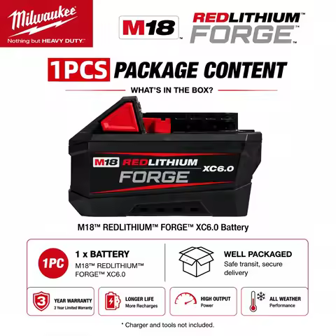 100% New Milwaukee M18 6.0Ah High Output Battery 18V Lithium-ion Rechargeable for Milwaukee M18 Cord