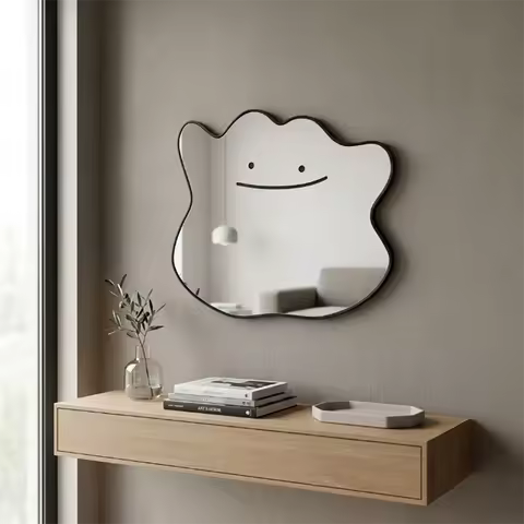 Pokemon Anime Mirror Minimalist Smiling Ditto Decor Mirror Trendy Pokemon Anime Hanging Mirror Teen 