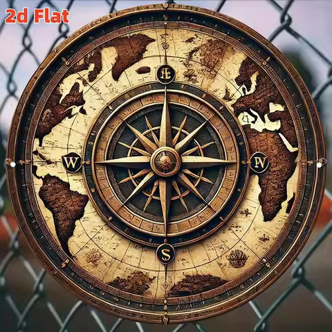 Vintage World Map Compass Round Wall Art 7.79in Indoor Outdoor Hanging Sign Decor for Home Bar Cafe 