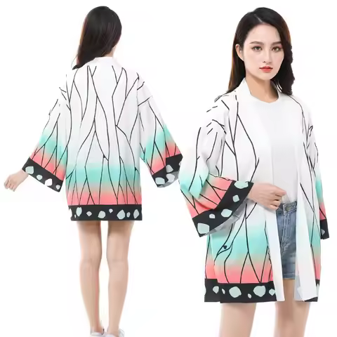 Summer Nezuko Kamado Cosplay Pink Kimono for Women Men Japanese Anime Shinobu Kocho Butterfly Samura