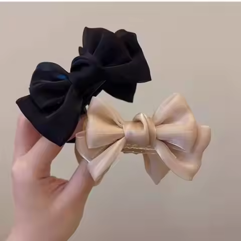 New Shiny Mesh Bow Hair Clip Top Knot Hair Accessories Bow Bun Satin Bow French Spring Hair Clips
