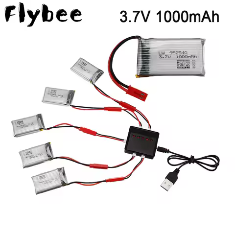 (JST) 3.7V 1000mAh 25c Lipo Battery and Charger for Syma X5 X5C X5SC X5SW TK M68 CX-30 K60 905 V931 