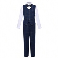 Tween Boys Suits Grid 2-Pieces Suit Set Toddler Tuxedos Dresswear Ring Bearer Outfit Wedding Vest Pa