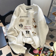 Women's sweater, round neck sweatshirt hoodie made of beautiful thick double-sided cotton felt with 