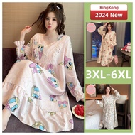 XB Plus Size Cotton Pyjamas Dress - 3XL to 6XL with Chest Padding & Long Sleeves | Autumn Sleepwear