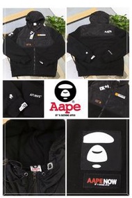 Aape 23冬季新款猿人頭刺繡字母logo拼接羊羔絨連帽羽絨外套 (男女同款)