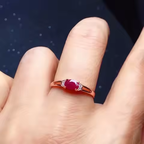 0.5ct Natural Ruby Ring 4mm*6mm Ruby Silver Ring for Engagement 18K Gold Plating 925 Silver Gemstone