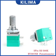 10Pcs/5Pcs RV097NS RV097 5Pin Amplifier Sealing Potentiometer 5K 10K 20K 50K 100K 500K with a Switch