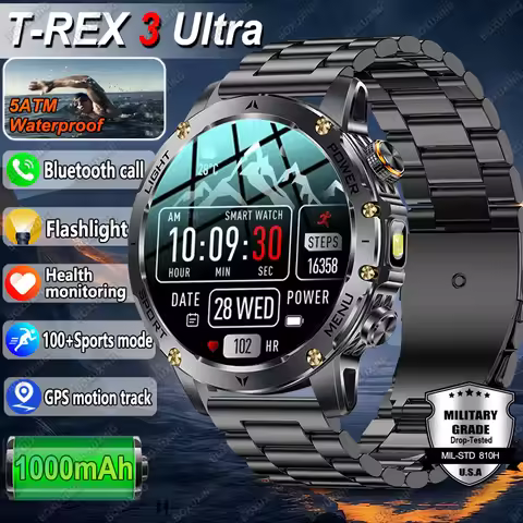 T-REX 3 Ultra Military 1000mAh Battery Smart Watch Men 5ATM Waterproof GPS Bluetooth Call HD AMOLED 