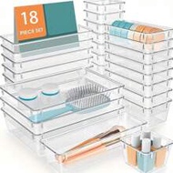 1/5/7/11/18pcs Transparent Drawer Organizers, 7 Sizes Beauty Makeup Storage Boxes, Non-Slip Plastic 
