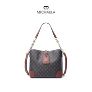 MICHAELA Modern Check Bucket Bag with Hangtag Accent Roomy Chic for Shopping Work Dates HB6506132 CX