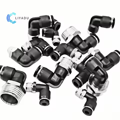 PL4-01 6-02 8-03 Pneumatic Quick Connector Elbow Fitting - 1/8 1/4 3/8 1/2 BSP T Black - Push to Con