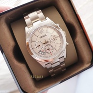 Original Fossil Perfect Boyfriend Silver Dial Ladies Dual Time Watch ES3883