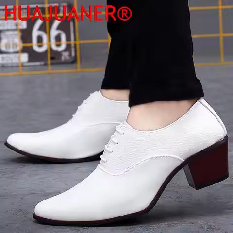 HUAJUANER New Classic High Heel Men Shoes Leather Mens Wedding Groom Shoes Luxury Fashion Designer M