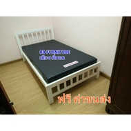 BB เตียงเหล็กกล่อง ขนาด 3.5 ฟุต พื้นระแนงยาว สีขาว พร้อมที่นอนยางPE หุ้มหนัง PVC 3.5 ฟุต หนา 6 นิ้ว