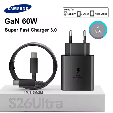 Original Samsung 60W Charger Super Fast Charging 3.0 Type C Charger 5A Cable Galaxy S26 Ultra S25 FE