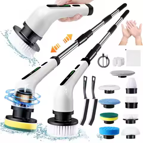 2026 Electric Rotary Scrubber, Rechargeable Cleaning Brush, Shower Scrubber With 9 Brush Heads, 2H P