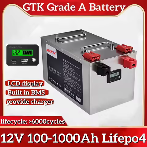 GTK 12V Lifepo4 100Ah Lithium Battery 200Ah 300Ah 400Ah 500Ah 600Ah 800Ah 1000Ah for 1KW 2KW Off-Gri