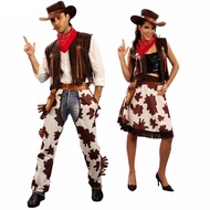 Halloween Party Cowboy Costume For Adult Men And Women Cowgirl Cosplay Western Dress Suit Carnival