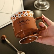 全城熱賣 - 陶瓷咖啡杯 （棕小碎花+彩盒）馬克杯 喝水杯子 咖啡杯