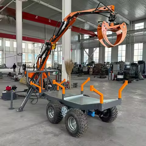 Hydraulic Log Trailer with Crane Grapple | ATV Tractor Forestry Timber Loader | Remote Winch Wood Tr