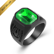 Cincin Pria Batu Akik Hijau Kotak Ikat Titanium Hitam