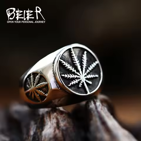 BEIER vintage leaf stainless steel signet maple design ring fashion unique Goros Takahashi Feather J