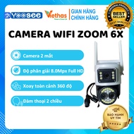 YooSee WiFi Camera with 2 eyes and 6x zoom - Sharp image, wide angle, waterproof, color night vision