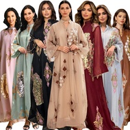 Morocco Dress for Women Muslim Abaya India Stand Collar Abayas Enbroidery Sequins Party Dresses Kaft