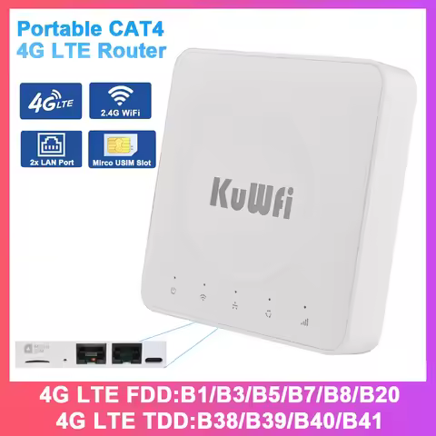 KuWFi CAT4 4G Modem Router 300M 2.4G Wi-Fi6 Router Portable 4G LTE Router Built-in Antennas Type-C P