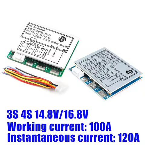 3S 4S 100A 14.8V/16.8V Li-ion Lithium 18650 Battery BMS PCM Protection Board with Overcharge and Ove