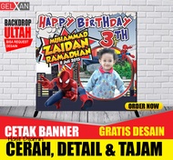 Cetak Banner / Backdrop / Wallpaper / MMT/ Spanduk Ulang Tahun Ultah Anak Tema Spiederman - Dekorasi