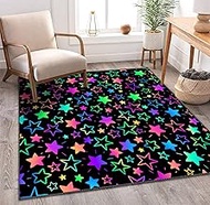 Kids Area Rugs Seamless Background with Bright neon Stars 3D Rugs for Playroom Bedroom Classroom Dec