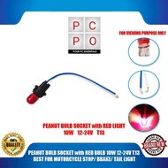PC PO PEANUT BULB SOCKET with RED BULB 10W 12-24V T13, BEST FOR MOTORCYCLE STOP/ BRAKE/ TAIL LIGHT