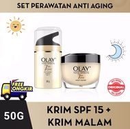 Olay Total Effects 7 in 1 set perawatan wajah Day Cream & Night Cream 50 Gram (krim siang SPF 15 50G