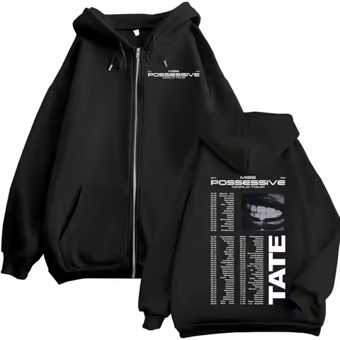 Tate McRae Miss Possessive World Tour 2025 Zipper Hoodie Fashion Vintage Zip Up Sweatshirts Men Wome