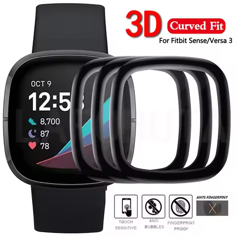 Film For Fitbit Versa 3/4 Sense Protective Film Cover Soft Curved Edge Full Coverage Screen Protecto
