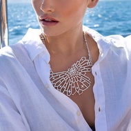 APM Monaco Hollow Silver Necklace Female Exaggerated Design Necklace Fashion Dinner Jewelry Gift for