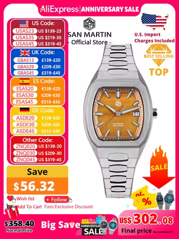 San Martin 39.5mm Tonneau Luxury Men Watch Mineral Dial Casual Sports PT5000 SW200 Automatic Mechani