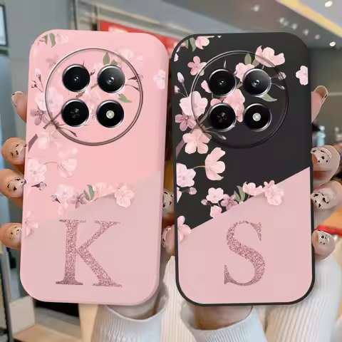 Letter Flower Phone Case For Realme 12 5G 12X Shockproof TPU Bumper Soft Silicone Cover For Realme 1