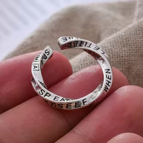 Best Sell Retro Mobius Strip Design Letter Carving Thai Silver Female Party Ring Jewelry For Women C