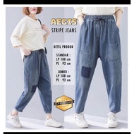 Boyfriend Jeans Striped Elastic Waist Aegis Pants