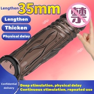 Big Penis Cover Extender Male Cock Enlargement Sexy Dick Reusable Sexuality Silicone Condom Funny Ad