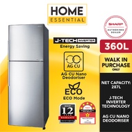 Sharp 360L J-Tech Inverter 2 Door Refrigerator SJ366MSS | AG CU Nano Deodoriser | 5 Star Engergy Rat